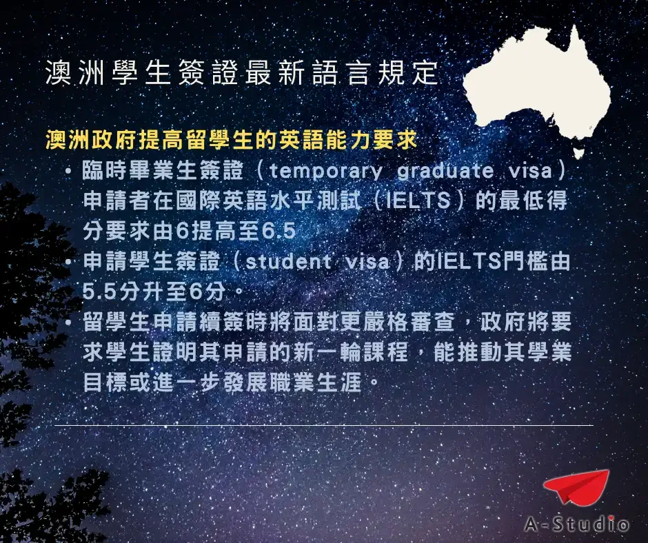 澳洲Australia 學生簽證提供英語程度要求